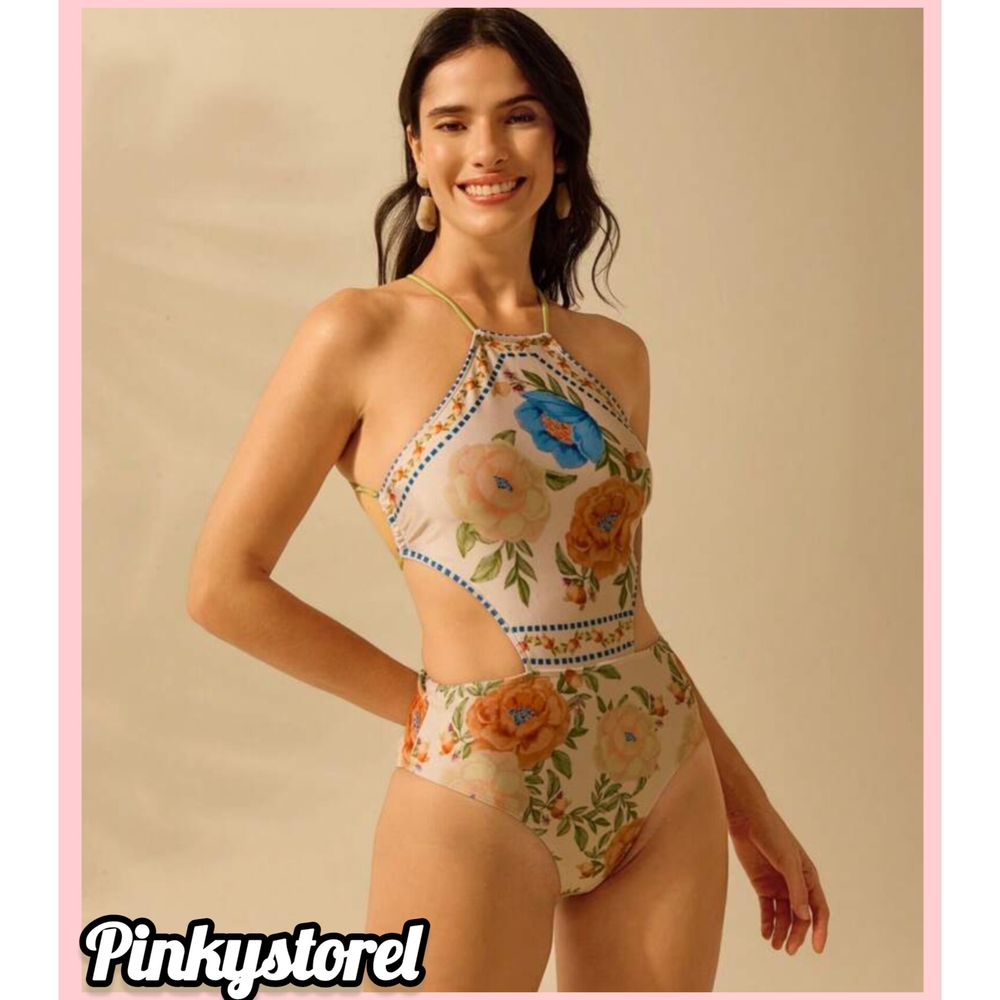 Floral Halter One-Piece Swimsuit - Picture 8 of 8